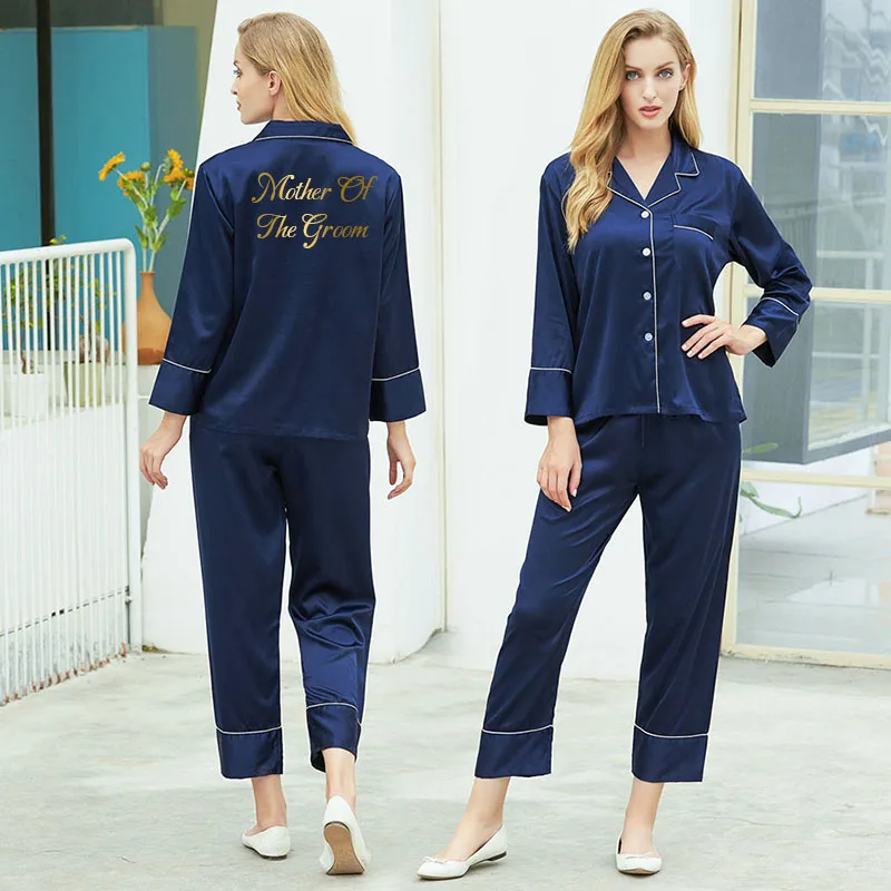 Pajamas Set Women Satin Pajama Sets Bride Bridesmaid Pyjamas Set Sleepwear Long Sleeve Nightwear 2 Piece Set Pj Sets