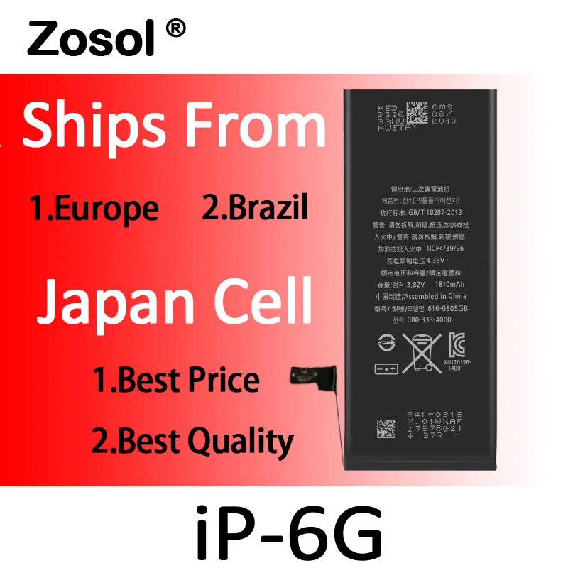 10 шт./лот Zosol AAA оригинальная качественная литиевая батарея для Apple iPhone 6 6G оригинальные сменные батареи Внутренняя батарея для телефона
