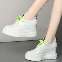 casual shoes women genuine leather wedges high heel pumps shoes female lace up fashion sneakers chunky platform oxfords shoes