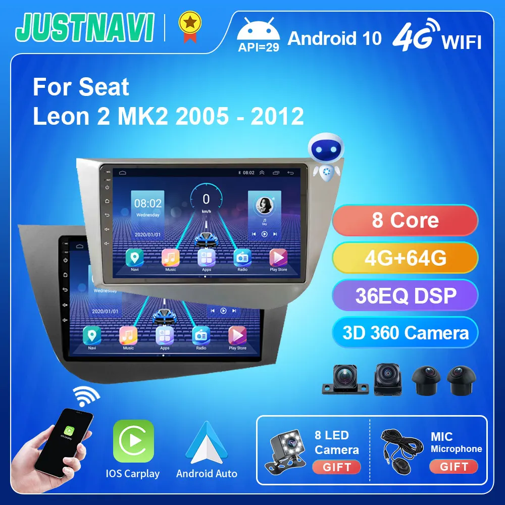 Автомобильный радиоприемник JUSTNAVI Android 10 0 для Seat Leon 2 MK2 RHD LHD 2005-2012 видеоплеер с GPS