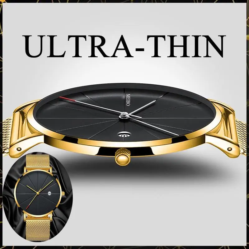 

Relogio Masculino Men's Watch Luxury Ultra-thin Watch Men Steel Mesh Belt Fashion Watch Monte Homme Calendar Clock Reloj Hombre