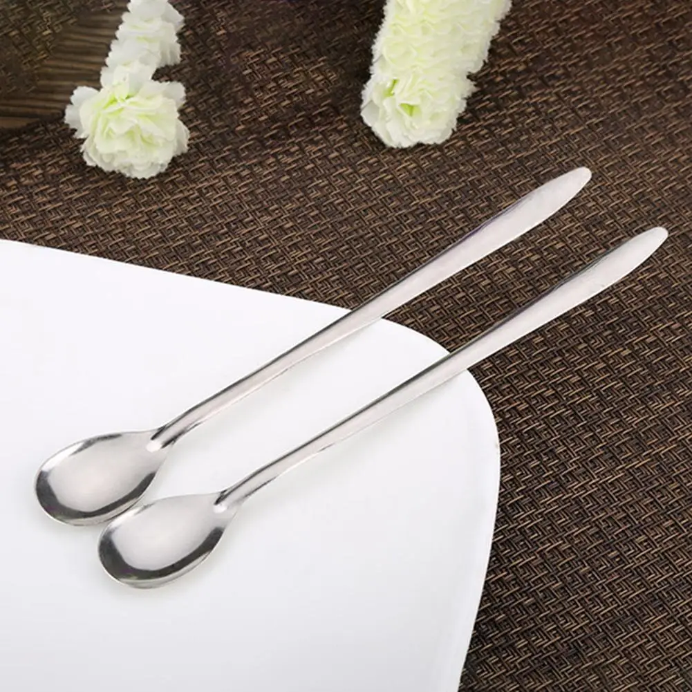 

10Pcs Long Handle Stainless Steel Coffee Ice Cream Dessert Tea Spoon Tableware Teaspoon Cocktail Stirring For Picnic Kitchen