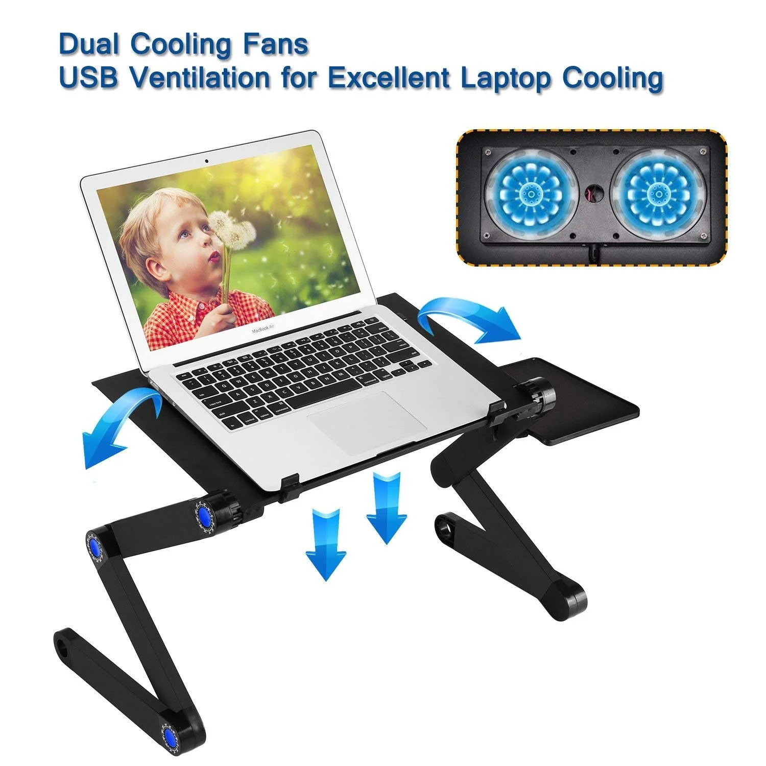 

Adjustable Laptop Stand Portable Laptop Table Stand with 2 CPU Cooling Fans Ergonomic Lap Desk TV Bed Tray Standing Desk Holder