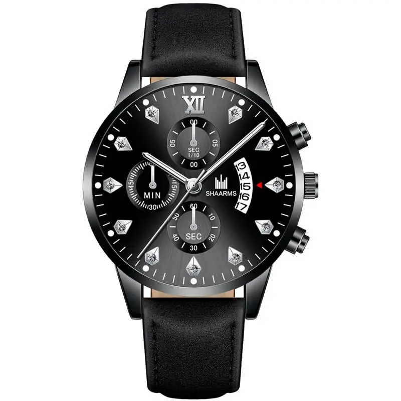 2019 Модные мужские черные часы из нержавеющей стали с бриллиантами кварцевые