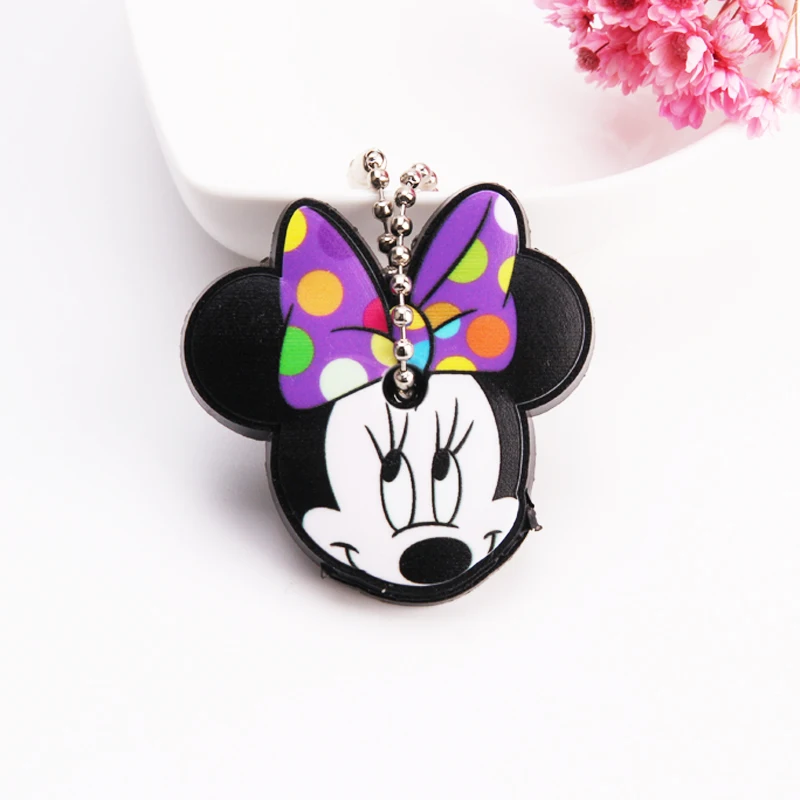 Cartoon Anime Cute Key Cover Cap Silicone Mickey Stitch Bear Keychain Women Gift Owl Porte Clef Minne Key Chain - Цвет: A12