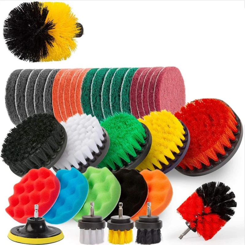 

37PCS Drill Brush Accessory Kit Multipurpose Cleaning Washer Brush Scrub Pad and Sponge with Extended Accessories