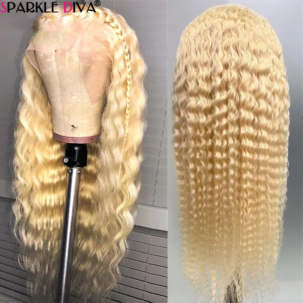 Middle Part Deep Wave Wig 613 Blonde Lace Part Wig Human Hair Wigs For Black Women Brazilian Remy Hair Wigs 150% Human Hair Wigs