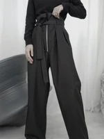 ladies straight pants casual pants floor pants spring and autumn new dark high waist strap design loose fashion trend pants