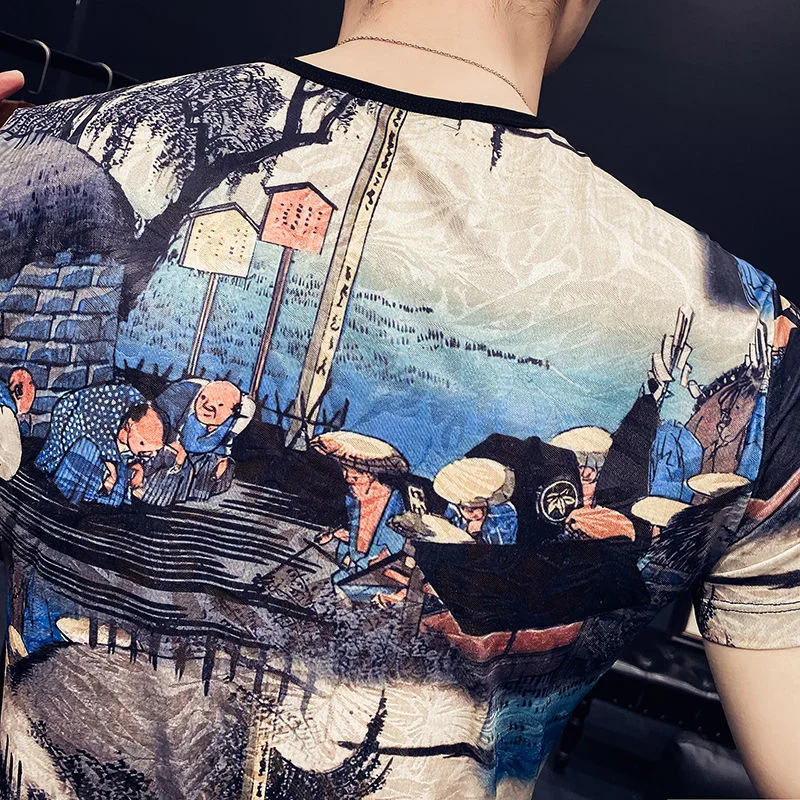 

Luxury Print T Shirt Men Casual Streetwear Tshirt Men Short Sleeve Slim Fit O-neck 4XL Fashion Brand Tshirt 2021 Summer Tops Tee