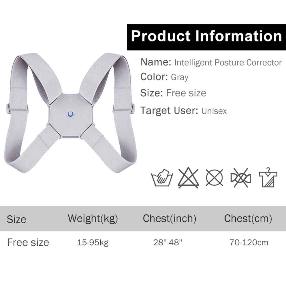 

Adjustable Intelligent Posture Trainer Smart Posture Corrector Upper Back Brace Clavicle Support for Men and Women Pain Relief