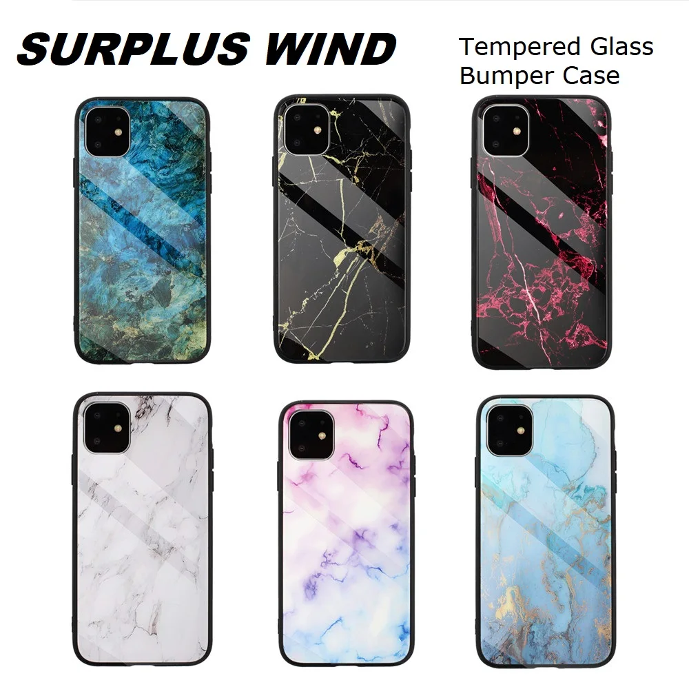 Для iPhone 11ProMax чехол из закаленного стекла противоударный мраморный Цветной