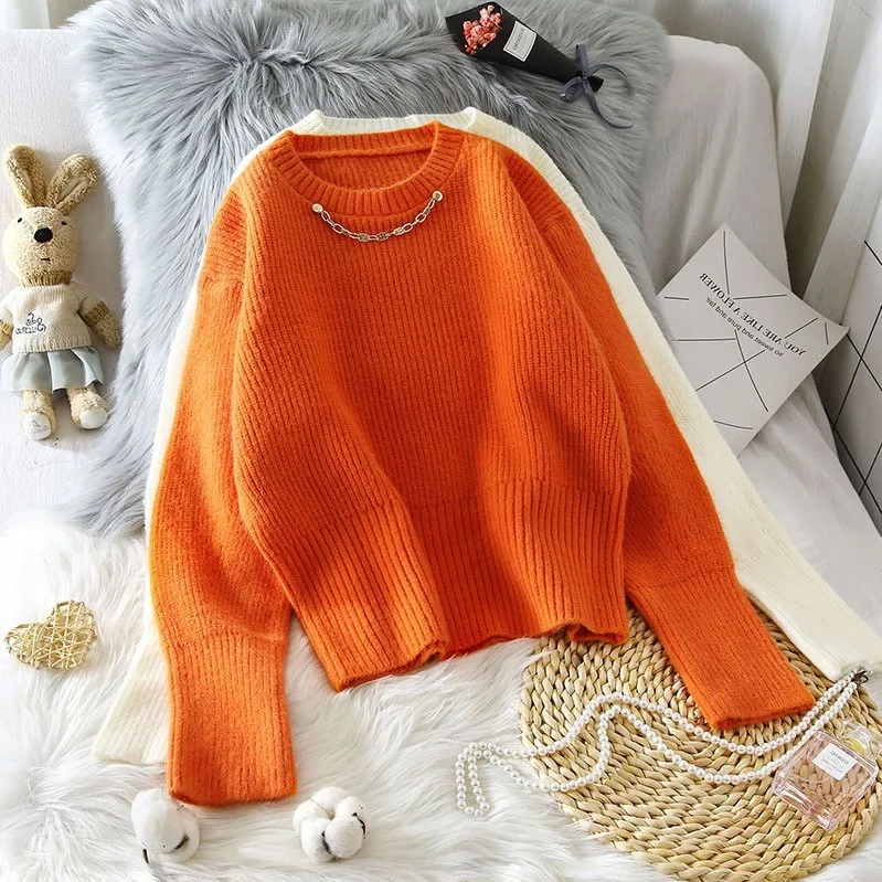 

Hsa Winter Pullover and Knitwear 2020 Candy Color Yellow Jumpers Solid Color Korean Short Knitted Sweaters pull femme hiver