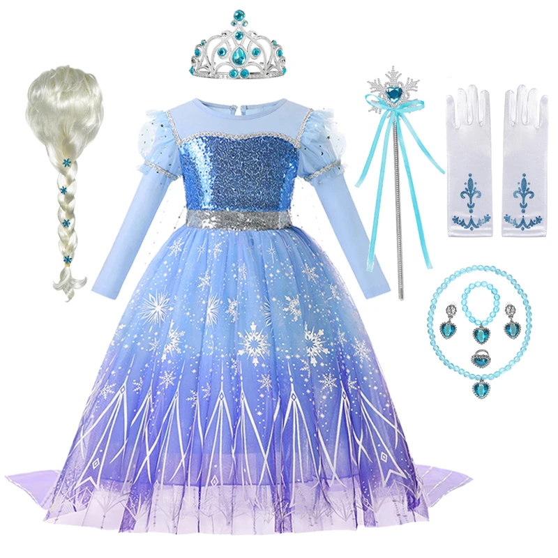 

Frozen Elsa Princess Snow Queen Dress Girls Halloween Princess Cosplay Costumes kid Halloween Lace Dress Party Wedding Dress