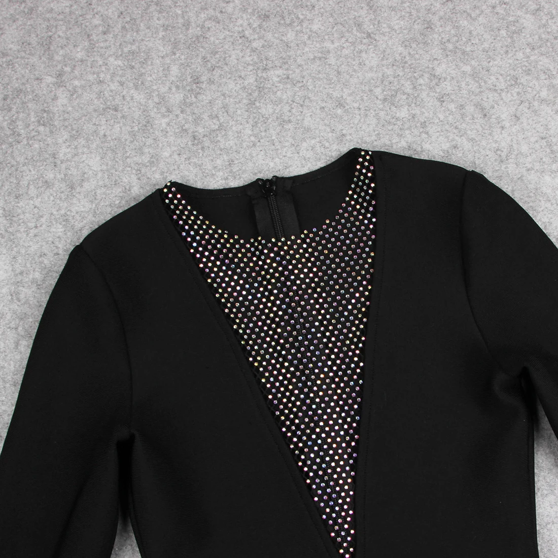 

Women Winter Sexy Long Sleeve O Neck Mesh Diamonds Black Mini Bodycon Bandage Dress 2021 Elegant Evening Party Dress Vestidos