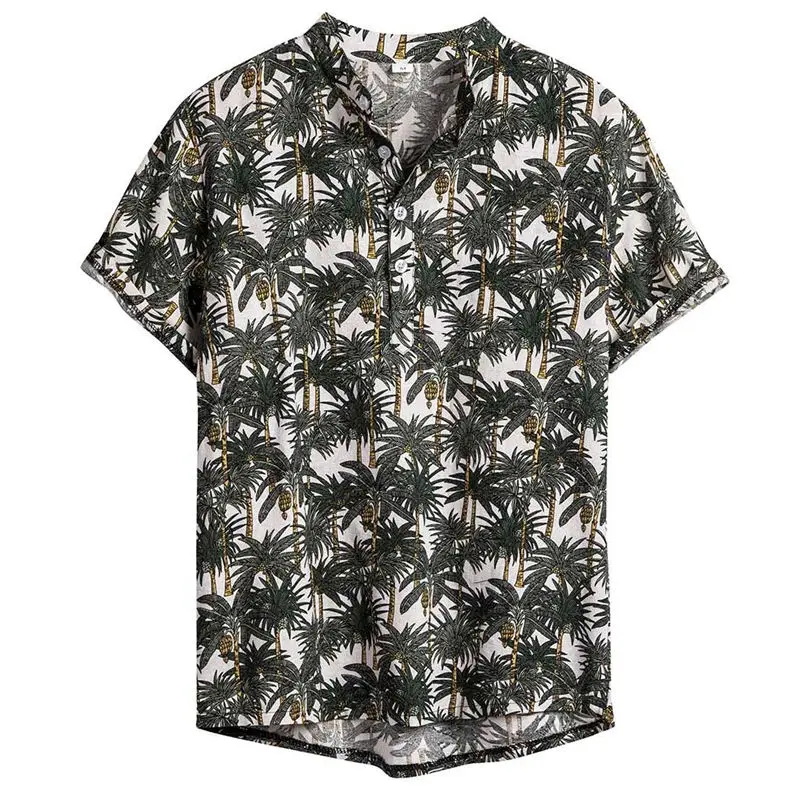 Green 1 Мужская гавайская рубашка camisa, летняя Этническая Повседневная хлопковая льняная рубашка с коротким рукавом, мужская рубашка chemise homme, уличная одежда W - Color: Green 1