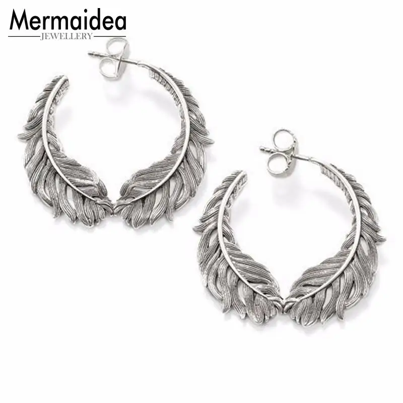 Женские серьги кольца с перьями этнические ювелирные изделия посеребренным