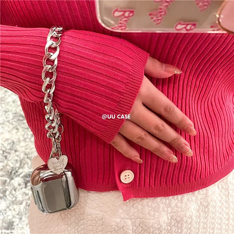 

Роскошный Серебристый браслет с гальваническим покрытием в виде сердца, цепочка, чехол для беспроводных наушников, защитная Беспроводная с...