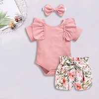 2020 talloly new female baby one piece pit striped top flower print shorts summer suit baby clothes