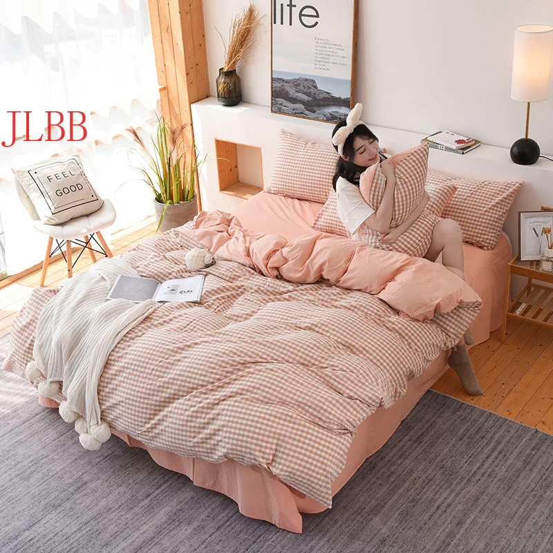 

100% cotton bedding set washed cotton duvet cover set 3 or 4pcs/set home stripe bed linen set bedclothes 2020 spring flat sheet