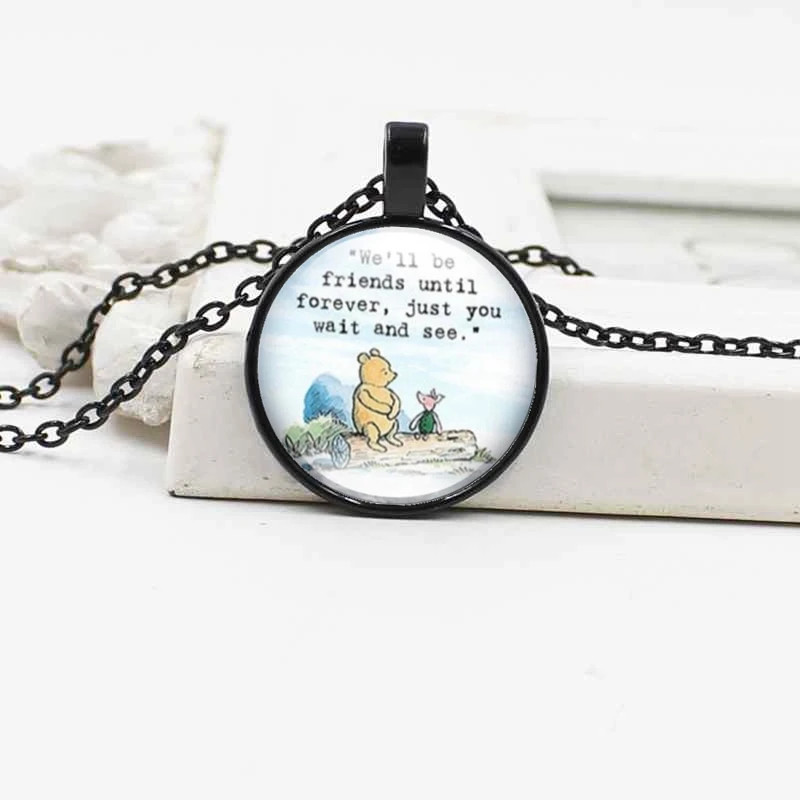 Классический вини медведь и свинья кристалл ожерелье из стекла винтажный сплав