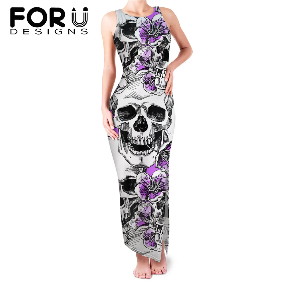 

Лидер продаж 2021, вечерние платья FORUDESIGNS с высоким разрезом для девочек-подростков, сексуальное Макси-платье без рукавов с принтом готическо...