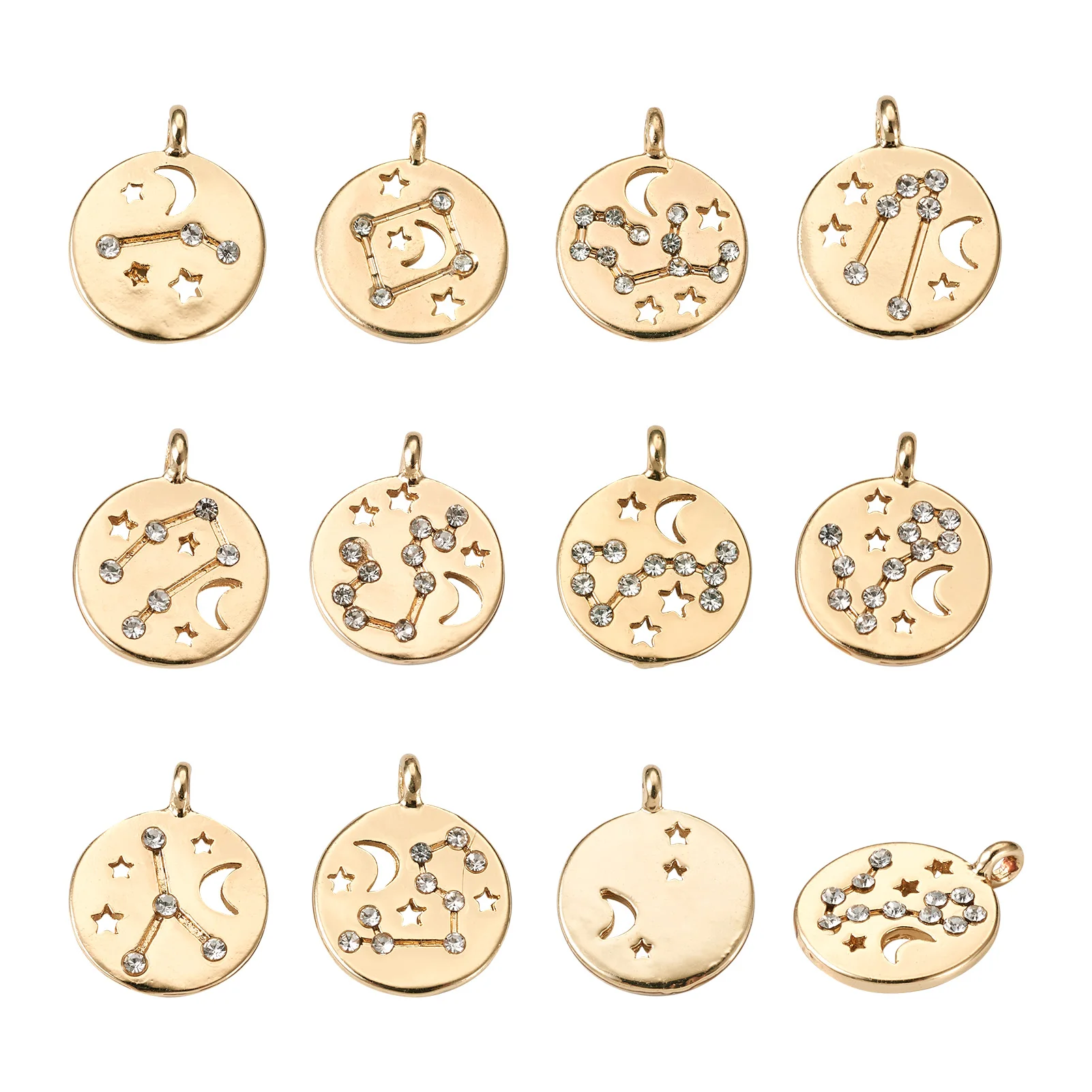 

10~24Pcs Twelve Constellation 304 Stainless Steel Alloy Charms Flat Round Hollow Pendants Necklace Earrings DIY Jewelry Making