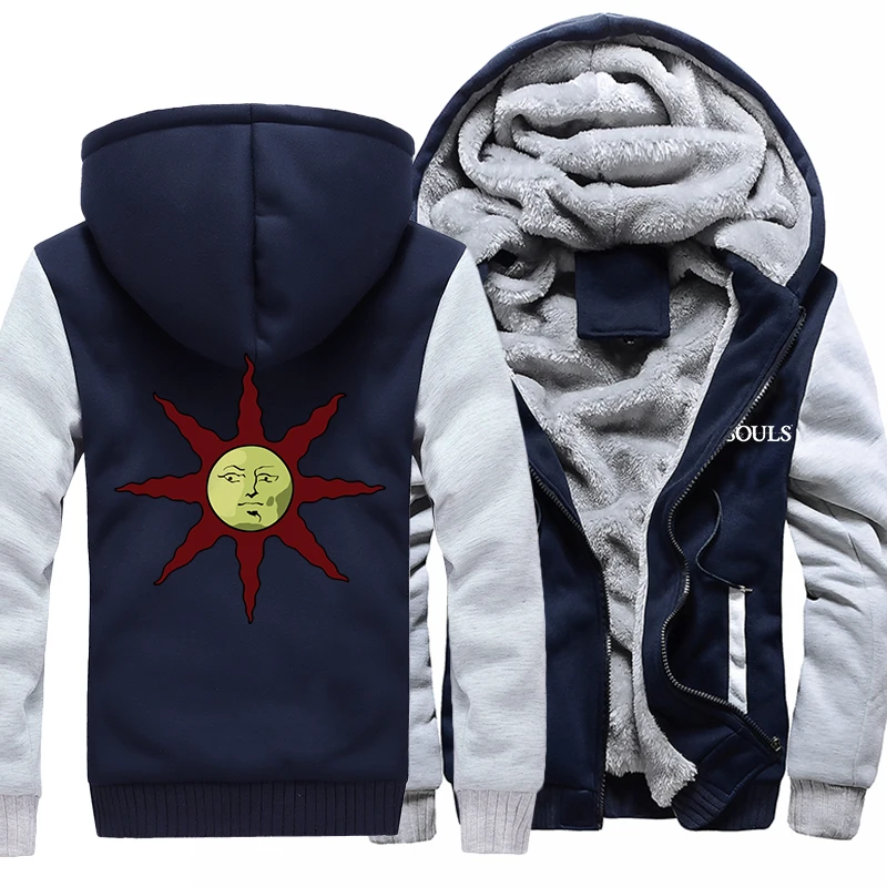 США/ЕС Размеры игры Dark Souls толстовки мужские куртки зимняя утепленная флисом на