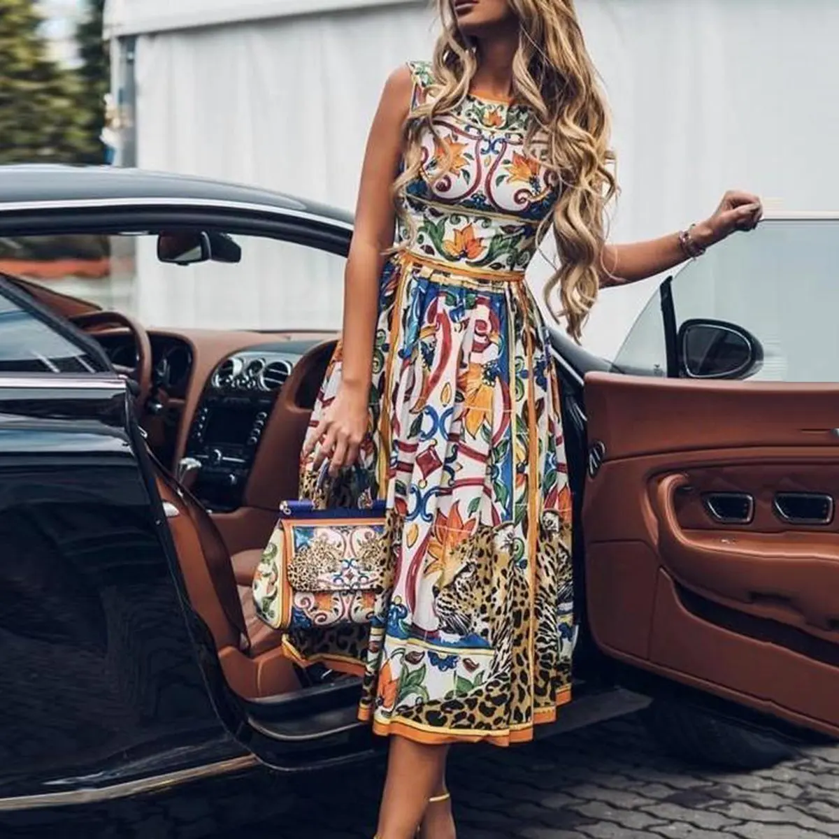 Женские богемные платья миди без рукавов с модным принтом летние пляжные