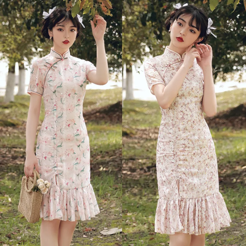 

Chinese Traditional Improved Cheongsam Qipao Dress Modern 2021 Dresses Summer for Girl Cheongsams Plus Size Oriental Party Dress