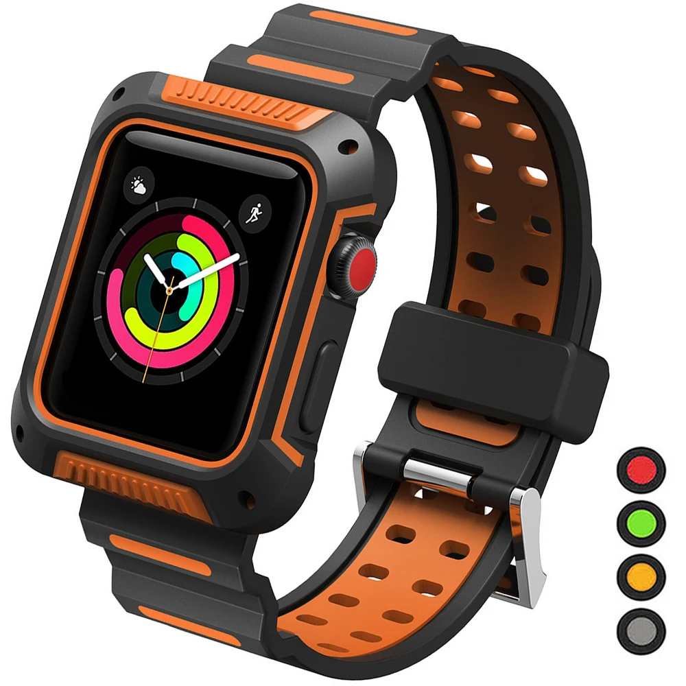 Силиконовый ремешок с защитной рамкой для Apple Watch Band series 3 42 мм 38 iwatch 4 40 44 мужчин и