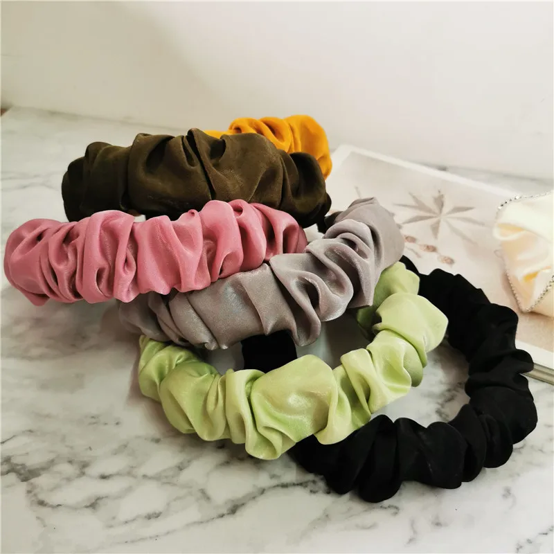 

Fashion Scrunchies Headband Retro Hair Loop Female Solid Color Satin Padded Pleated Hairband for Women Headwear Hair Accessories
