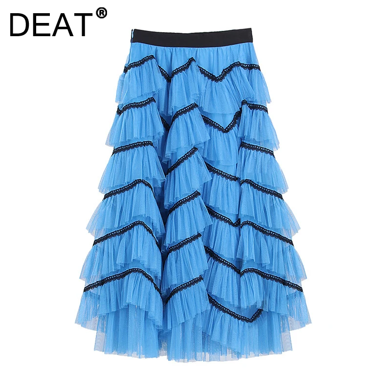 

Женская кружевная юбка с высокой талией DEAT, повседневная юбка в стиле пэчворк с высокой талией, 7Z611, Осень-зима 2021