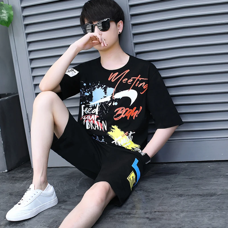 

Youth Summer Suit Male Trend Short-sleeved T-shirt High School Student Boy Summer Big Child Clothes A Set Of Two