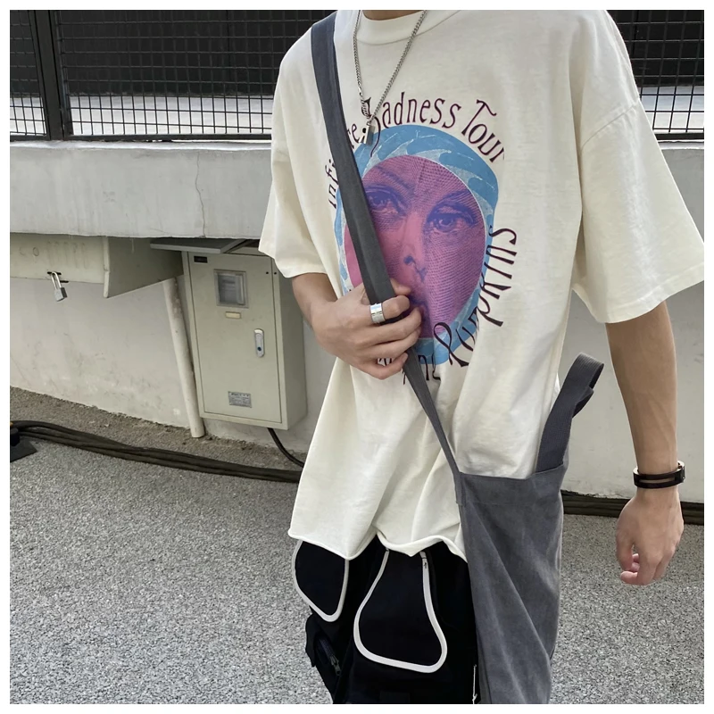 

Street trendy T-shirt men's vintage washed printed loose high street trendy o-neck short sleeve men