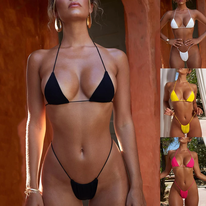 

Kayotuas Women Bikini Sets New Sexy Swimsuit High Waist Bathing Suits Halter Unpadded Bra+Panty Slim Fit Hot Sale Beach Swimwear