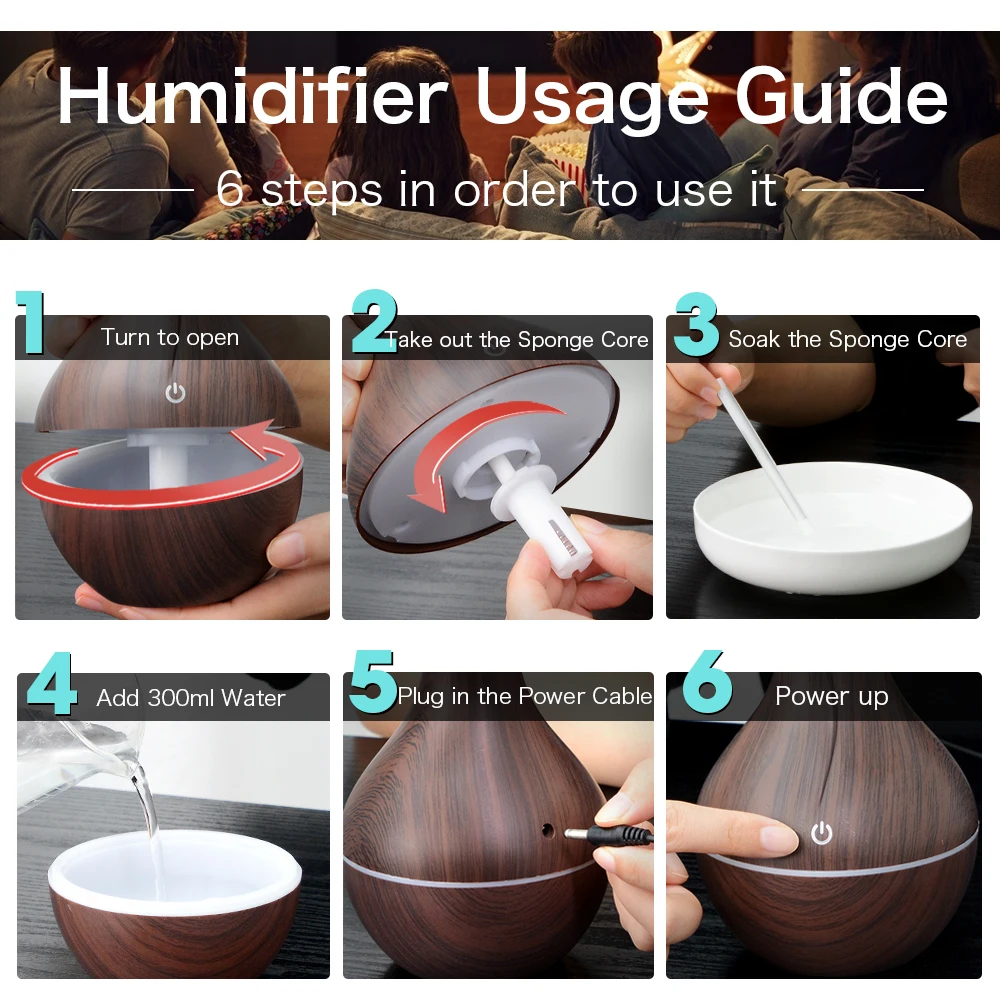 

USB Electric Air Humidifier Mini Wood Grain Aroma Diffuser Essential Oil Aromatherapy Cool Mist Maker With LED Use For Home