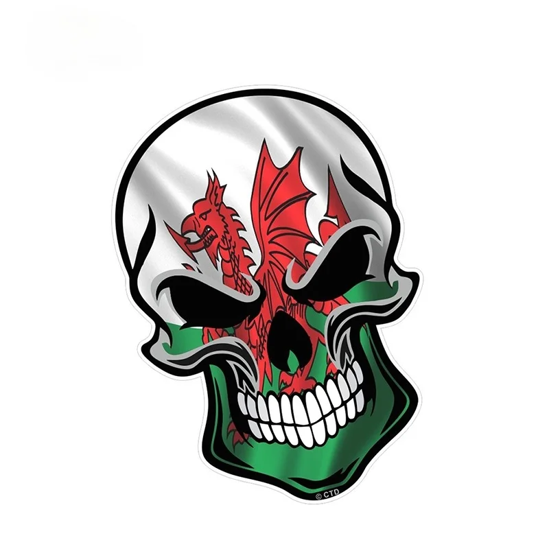 

Personalized Car StickersGOTHIC BIKER SKULL with Welsh Dragon Wales Flag Motif External Vinyl Decal Car Styling Car Sticker