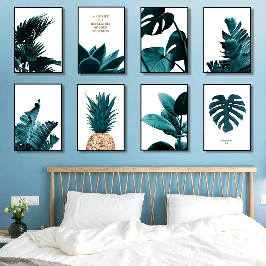 Скандинавская Картина на холсте с изображением ананаса и зеленых листьев