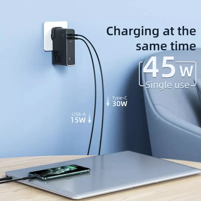 Baseus 10000 мАч Power Bank 45 Вт GaN зарядное устройство 2 в 1 PD QC 3 0 AFC Быстрая зарядка USB для iPhone