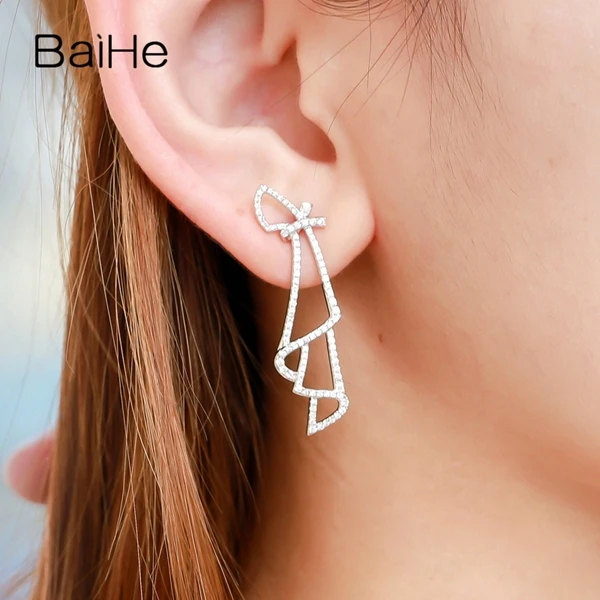 BAIHE Solid 14K белое золото 0.70ct(всего) H/SI натуральные Алмазы обручальные женские модные ювелирные изделия подарок серьги-гвоздики