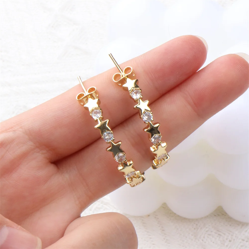 

Новинка 2021 г., большие круглые серьги-гвоздики Ziron со звездами для женщин, модные медные серьги высокого качества с золотым покрытием, ювелир...