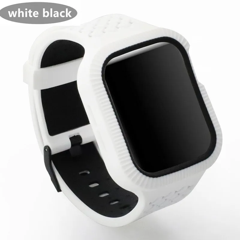 white black Чехол+ ремешок для часов Apple watch band 44 мм/40 мм iWatch band 42 мм 38 мм тканый силиконовый ремешок для часов Браслет Apple watch 5 4 3 21 40 - Цвет ремешка: white black