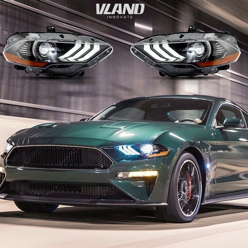 VLAND factory для автомобильных фар для MUSTANG, полный светодиодный фонарь на голову,,,, двухлучевые линзы, светодиодный фонарь дальнего и ближнего света