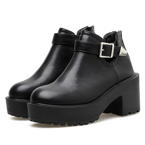black shoes Gdgydh/модные женские ботильоны с пряжкой на массивном каблуке; обувь на толстой подошве; Женские ботинки в клетку; Цвет черный, кожа; высокое качество - Цвет: black shoes