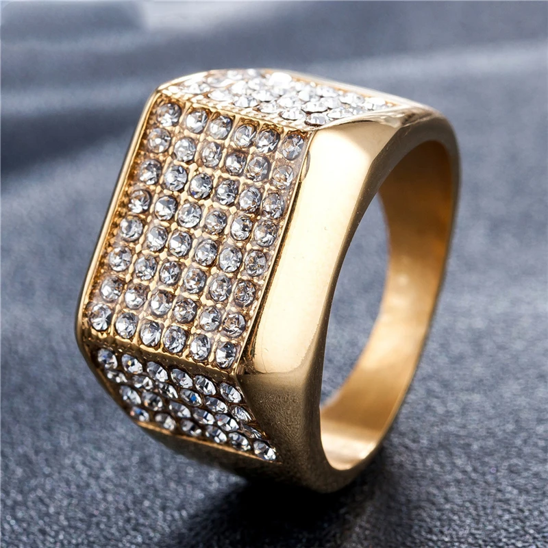 

Simple Gold Color Stainless Steel Finger Rings For Women Party Gifts Wholesale Bulk Items Fashion Glue Cubic Zirconia Jewelry