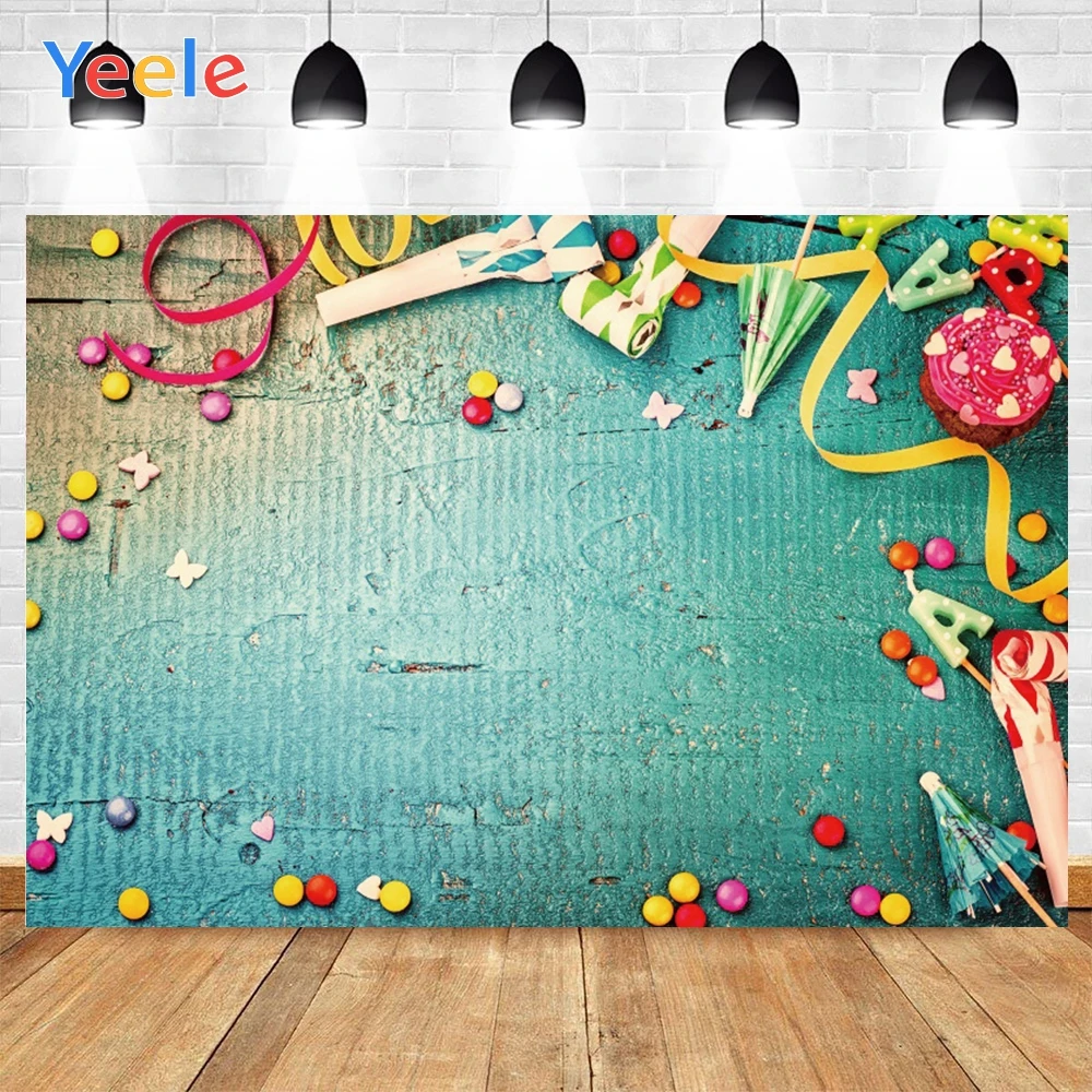 

Yeele Blue Wood Candy Ribbon Background Photophone Pinewood Baby Photography Props Backdrops Studio Shoots for Baby Newborn Cake