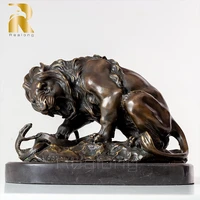 bronze sculpture of lion crushing a serpent bronze lion statue animal bronze casting art crafts for home decor ornament gifts
