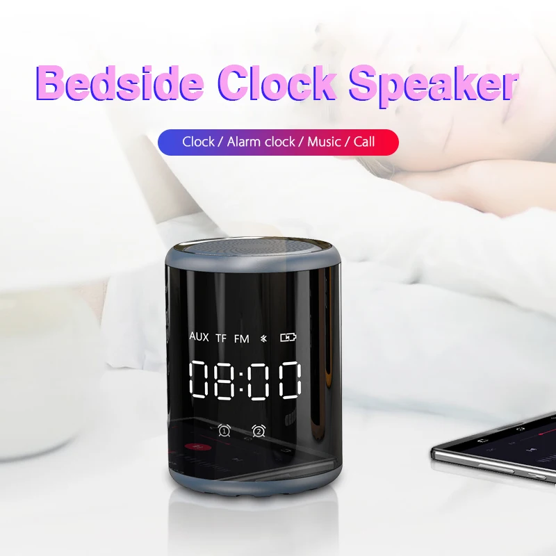 Caridite A18 Bluetooth dual alarm clock speaker portable FM radio subwoofer support TF card the best gift Christmas present | Электроника