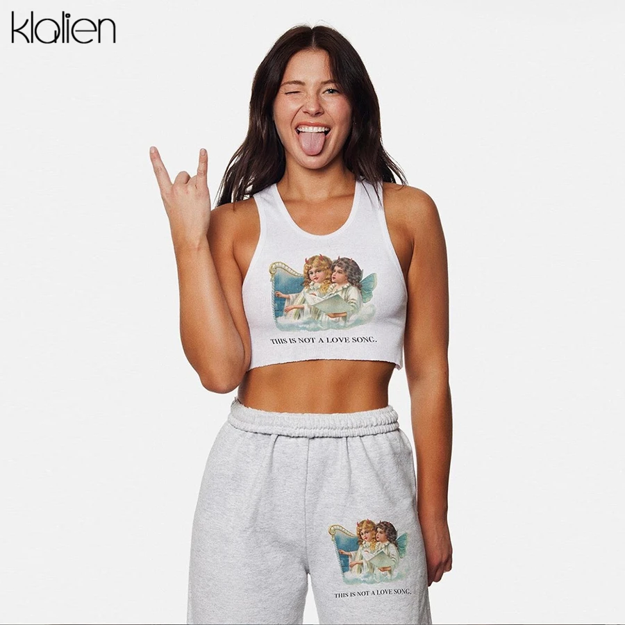 Летняя женская футболка KLALIEN с принтом маленького ангела повседневная без