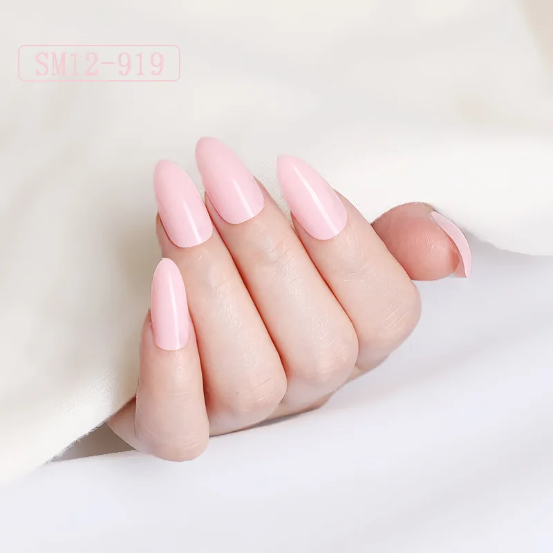 

24pcs Nail Tips Full Coverage Water Drop Nail Stickers Solid Color Long High Plastic Nail UV Glue France Removable Fake Nails
